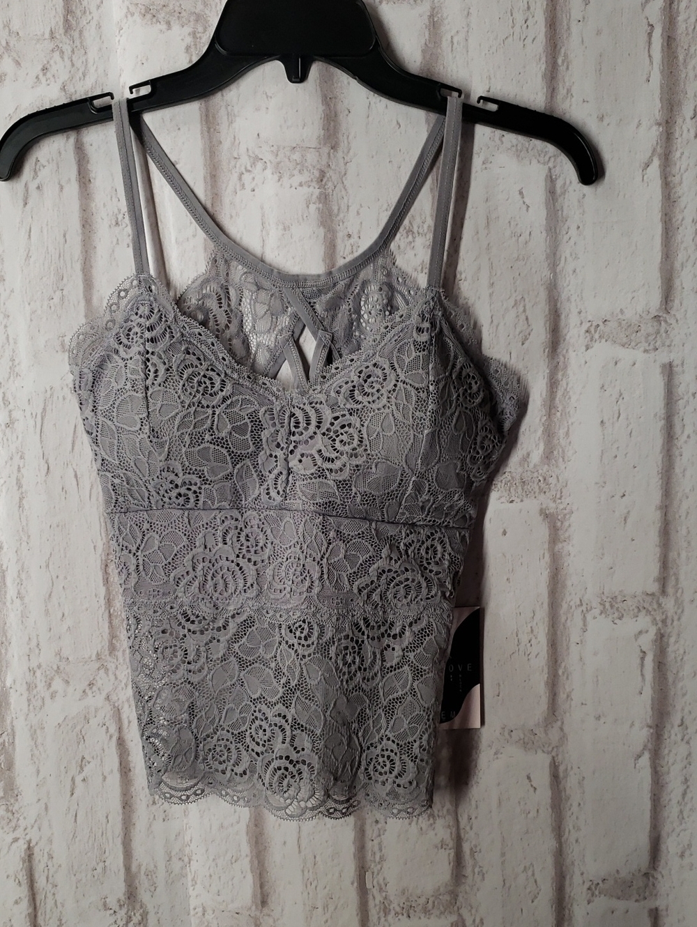 Lace Cami Tank Top in Light Gray Size M/L.